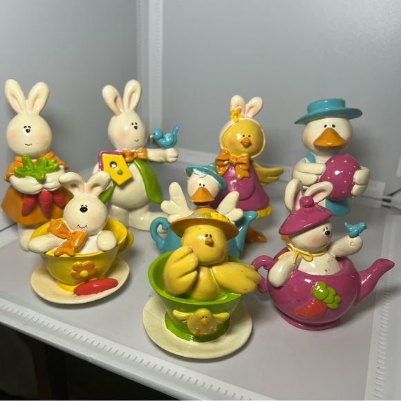 None Other - Glossy Easter Bunny Rabbit Resin Figurines Spring Table Decor Lot Of 8